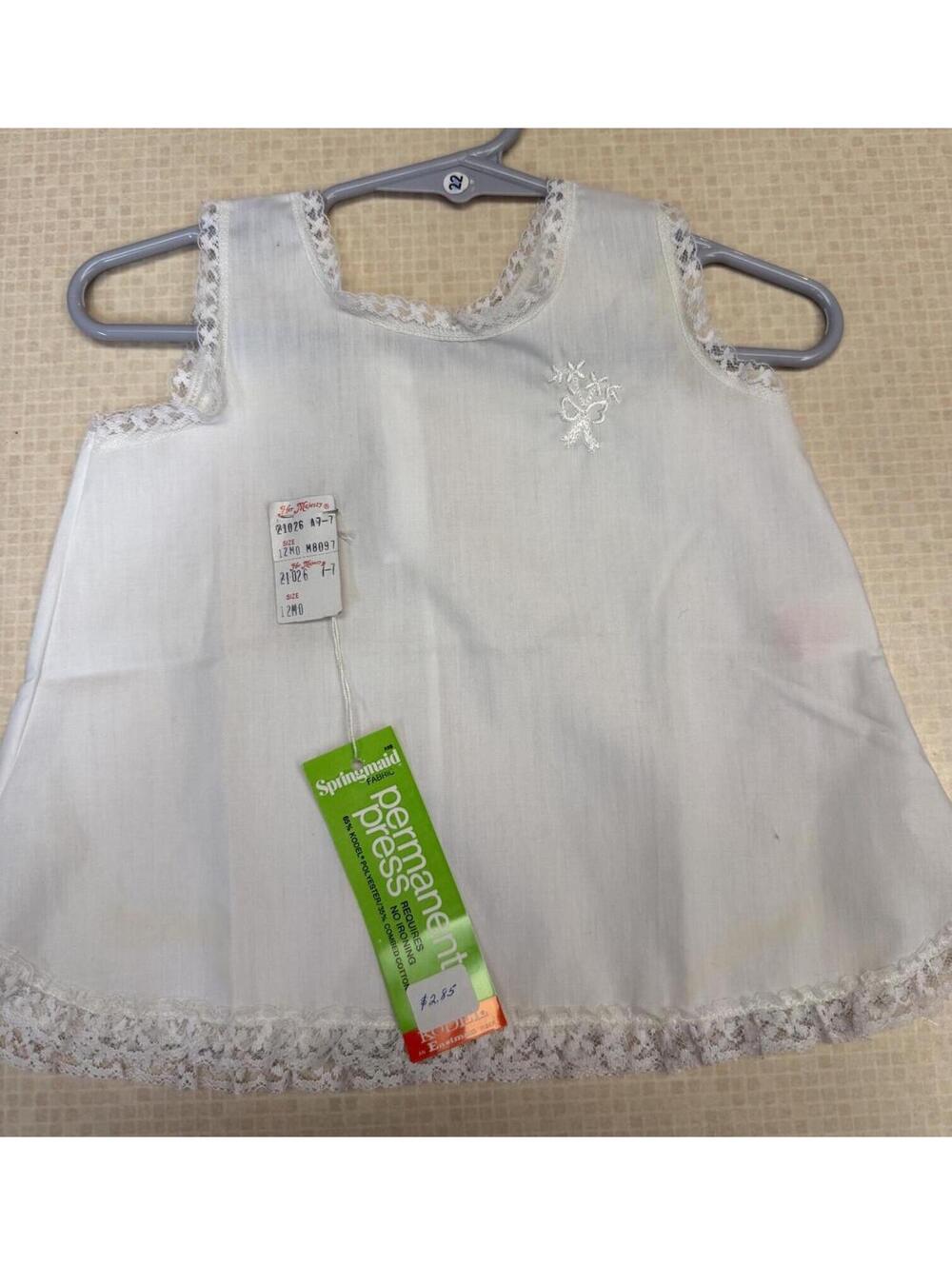 Vintage NWT Springmaid White Lace Trim Baby Slip Dress | Size 12 Months C50